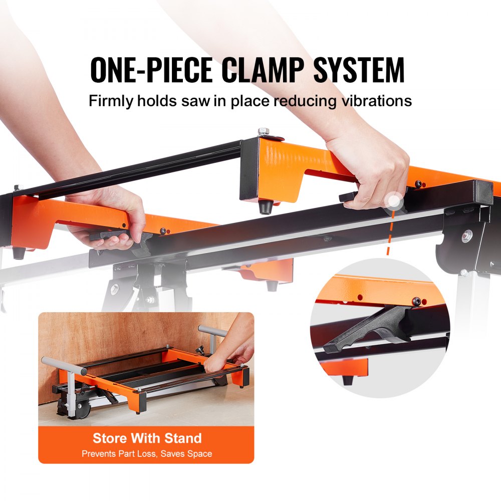 VEVOR Miter Saw Stand, 300lbs Load Capacity Steel Collapsible Stand for Miter Saw with One-piece Mounting Brackets Clamps, Adjustable Height and Length, Portable Compact and Folding Miter Saw Stand
