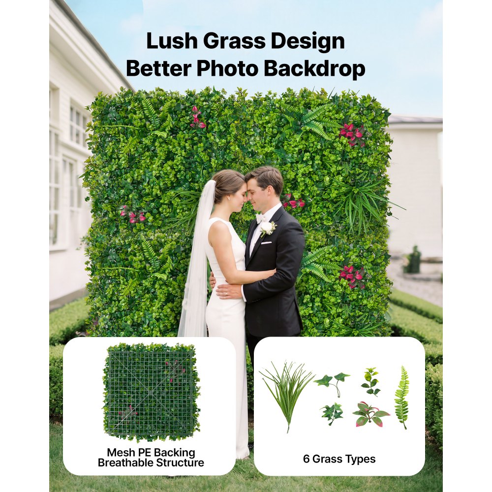 VEVOR Artificial Plant Wall, 12PCS 20 x 20 in Artificial Boxwood Panels, Greenery Backdrop Privacy Hedge Fence with Sun Protection, Fake Grass Wall Screen for Wedding, Indoor, Outdoor Garden, Backyard