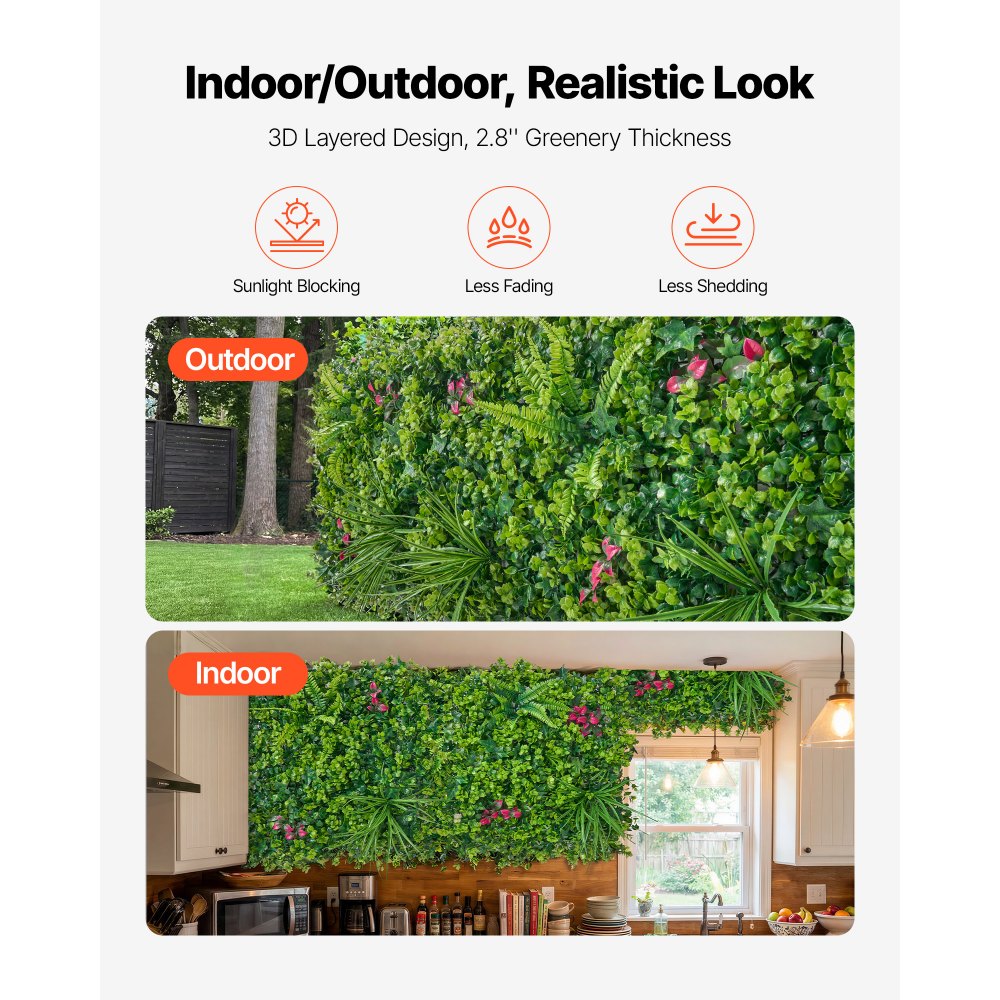 VEVOR Artificial Plant Wall, 12PCS 20 x 20 in Artificial Boxwood Panels, Greenery Backdrop Privacy Hedge Fence with Sun Protection, Fake Grass Wall Screen for Wedding, Indoor, Outdoor Garden, Backyard