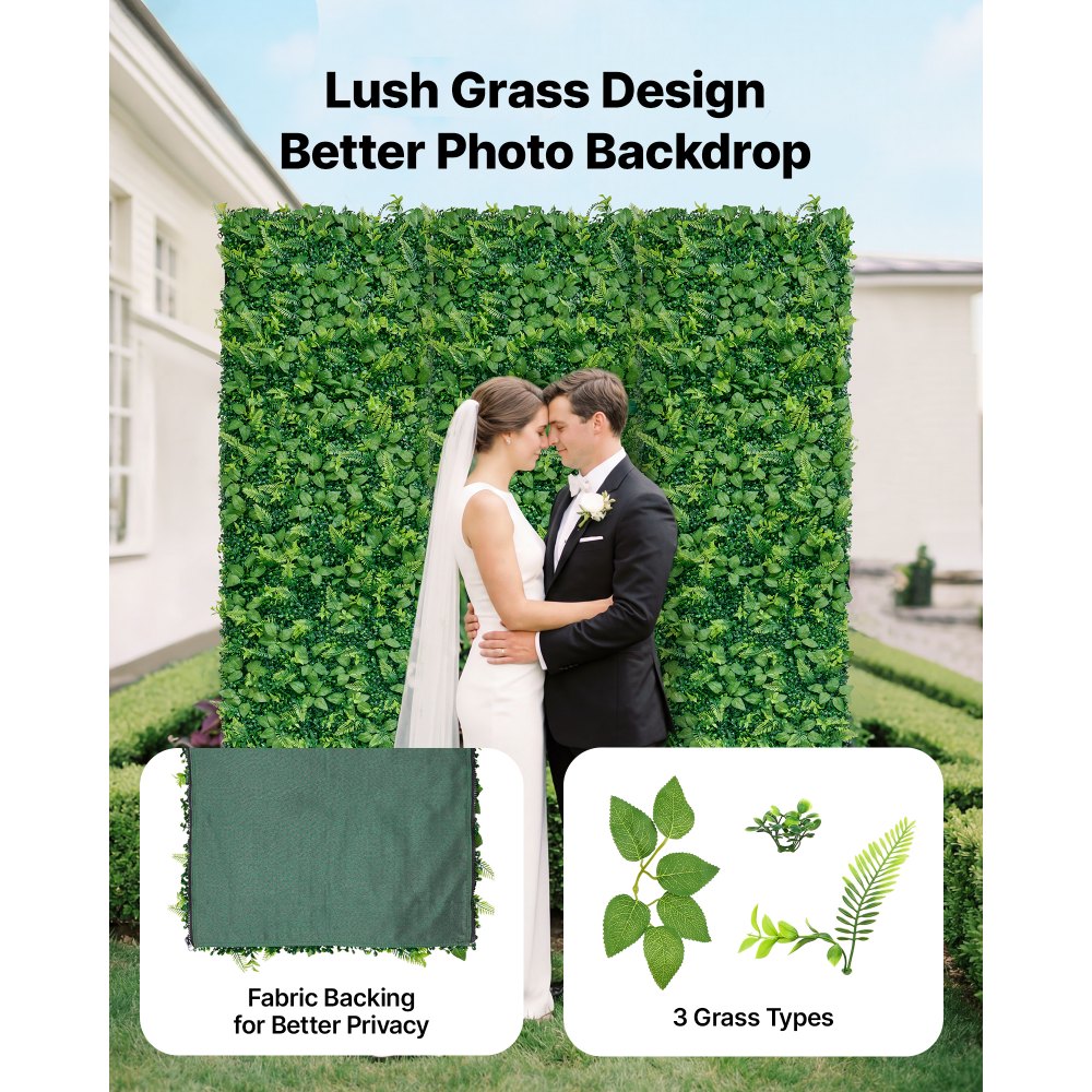 VEVOR Artificial Plant Wall, 4 PCS, Each Panel 2 x 8 ft Artificial Boxwood Panels, Sun Protection Greenery Backdrop Privacy Hedge Fence, Fake Grass Screen for Wedding, Indoor, Outdoor Garden, Backyard