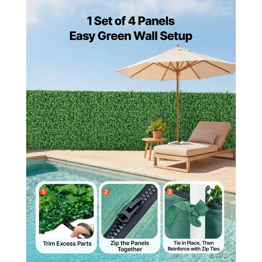 VEVOR Artificial Plant Wall, 4 PCS, Each Panel 2 x 8 ft Artificial Boxwood Panels, Sun Protection Greenery Backdrop Privacy Hedge Fence, Fake Grass Screen for Wedding, Indoor, Outdoor Garden, Backyard