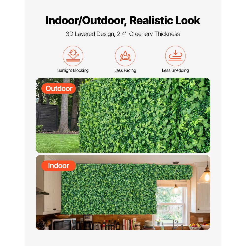 VEVOR Artificial Plant Wall, 4 PCS, Each Panel 2 x 8 ft Artificial Boxwood Panels, Sun Protection Greenery Backdrop Privacy Hedge Fence, Fake Grass Screen for Wedding, Indoor, Outdoor Garden, Backyard