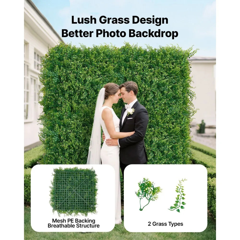 VEVOR Artificial Plant Wall, 12PCS 20 x 20 in Artificial Boxwood Panels, Sun Protection Greenery Backdrop Privacy Hedge Fence, Fake Grass Screen for Wedding, Indoor, Outdoor Garden, Backyard