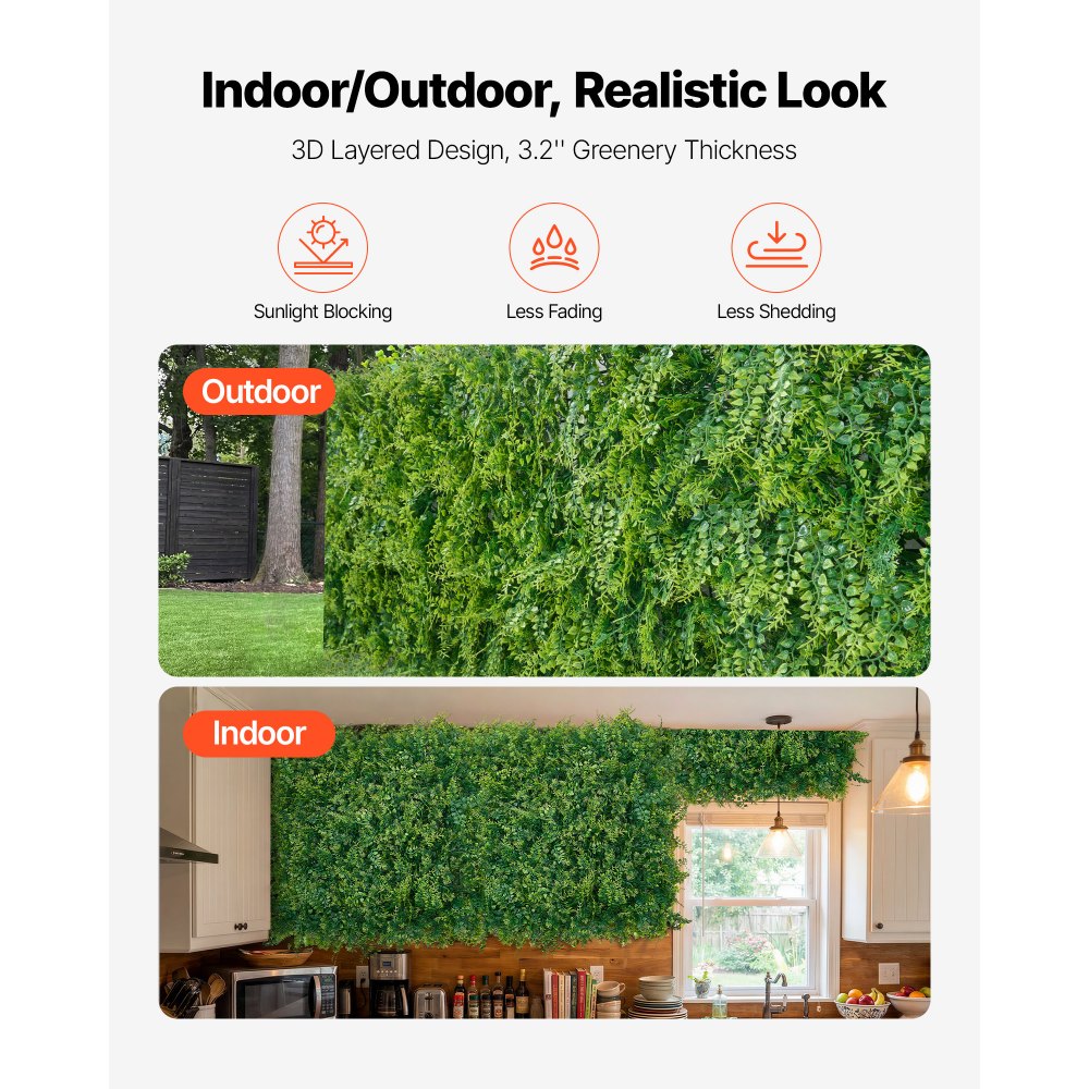 VEVOR Artificial Plant Wall, 12PCS 20 x 20 in Artificial Boxwood Panels, Sun Protection Greenery Backdrop Privacy Hedge Fence, Fake Grass Screen for Wedding, Indoor, Outdoor Garden, Backyard