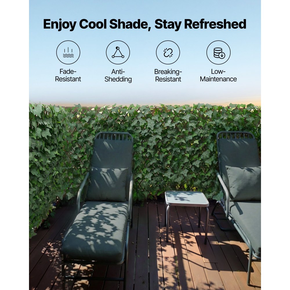 VEVOR Expandable Fence Privacy Screen, 25 x 126 in Expand Artificial Plant Wall, Realistic Artificial Ivy Panel with 50 Zip Ties, Decorative Faux Greenery Backdrop Hedges for Balcony Patio Outdoor
