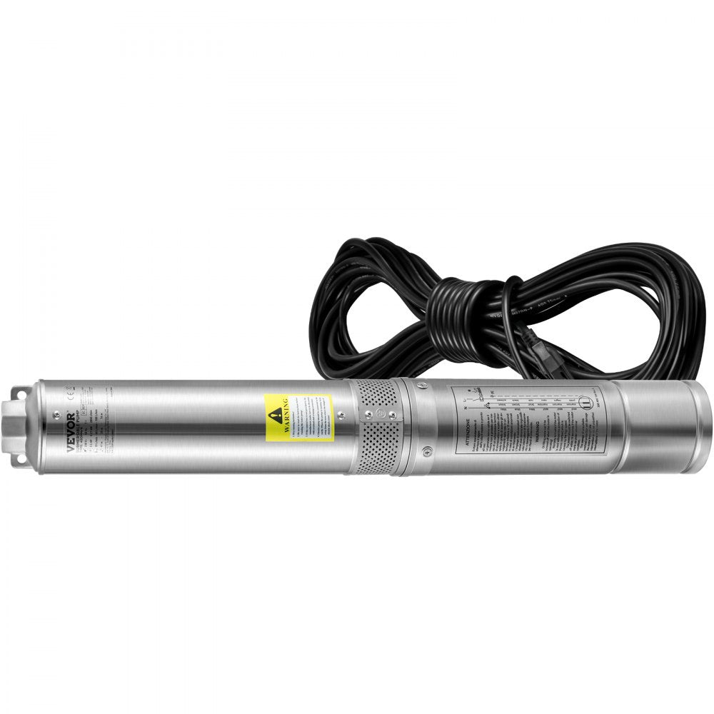 VEVOR Deep Well Submersible Pump, 1HP 115V/60Hz, 37gpm Flow 207ft Head, with 33ft Electric Cord, 4\" Stainless Steel Water Pump for Industrial, Irrigation&Home Use, IP68 Waterproof Grade