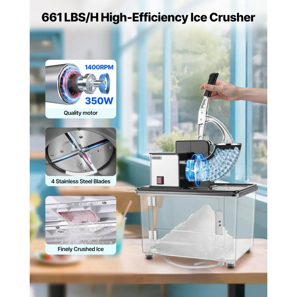 Vevor Snow Cone Machine Commercial 350W 661 lbs/h Electric Ice Crusher ...