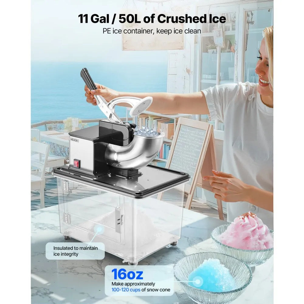 Vevor Snow Cone Machine Commercial 350W 661 lbs/h Electric Ice Crusher ...