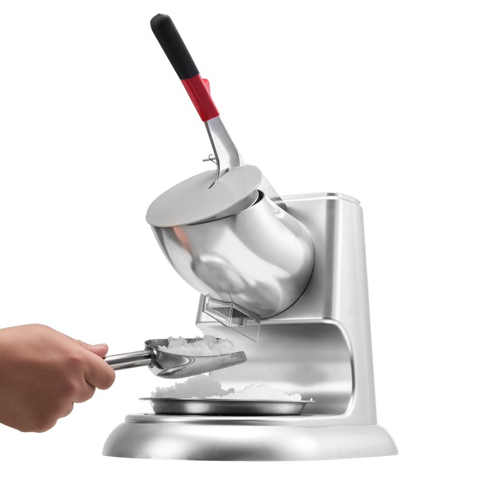VEVOR Ice Crusher Machine, 220lbs Per Hour Electric 4 Blades Snow Cone Maker, Stainless Steel Shaved Ice Machine with Bowl and Cover, 300W 2000RPM Ice-Shaver for Home and Commercial Use, Silver