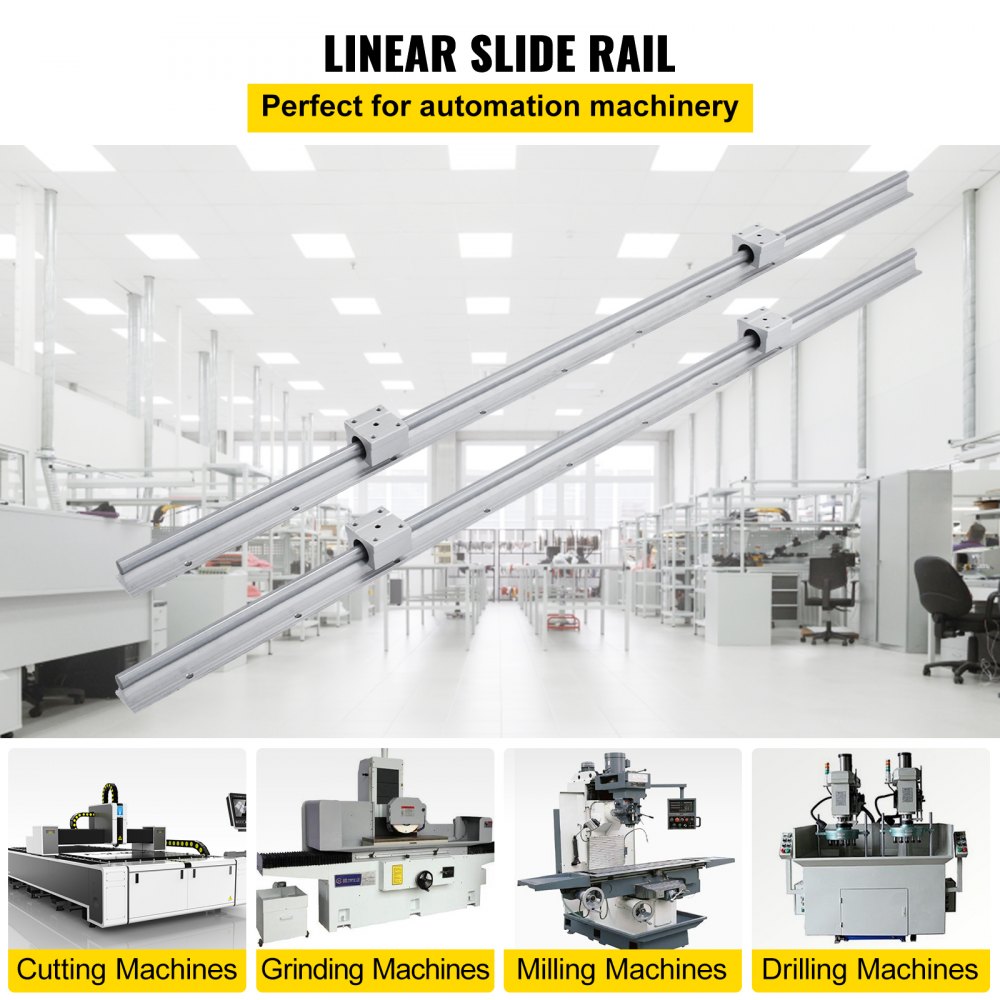 VEVOR Linear Rail, 2PCS SBR12-1000mm, Linear Guide 2 PCS Linear Guide Rails, 4 PCS Square Type Carriage Bearing Blocks, CNC Rail Linear Rails and Bearings Kit, for Automated Machines and Equipments