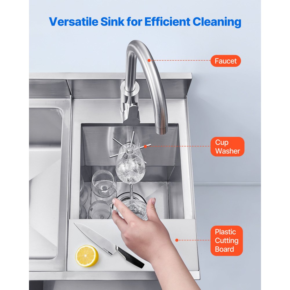 VEVOR Commercial Ice Bin with Sink & Faucet, 60 Qt Max Capacity, 24 x 19 x 35 Inch Stainless Steel Ice Chest with Sliding Lid and Bottle Holders, Cooler Cart Cocktail Unit for Bar Restaurant Pub