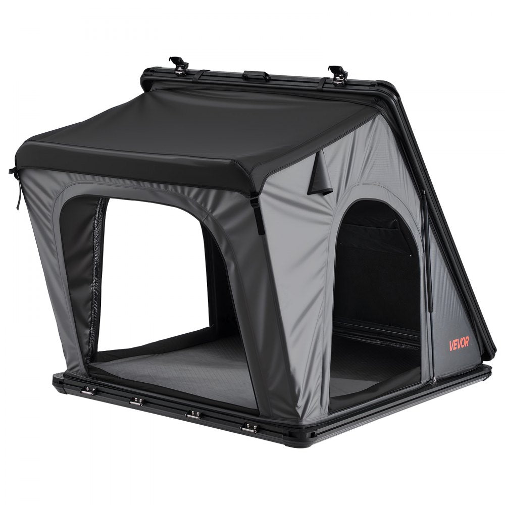 VEVOR Rooftop Tent Hard Shell, 2-3 Person Aluminum Roof Top Tent Hardshell with Tri-Color LED Light, Thick Mattress & Window, Waterproof Windproof Overland Camping Car Roof Rack for Jeep SUV Pickup