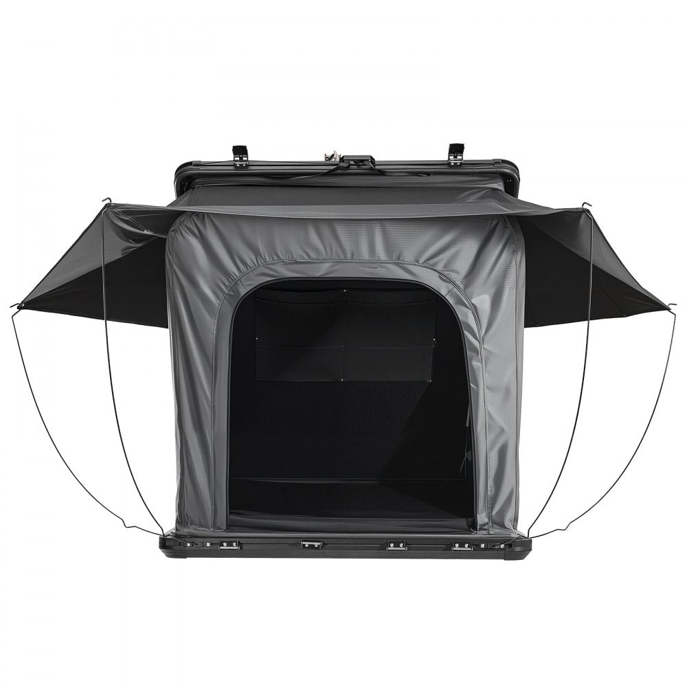 VEVOR Rooftop Tent Hard Shell, 2-3 Person Aluminum Roof Top Tent Hardshell with Tri-Color LED Light, Thick Mattress & 1 Window, Waterproof Windproof Overland Camping Car Roof Rack for Jeep SUV Pickup