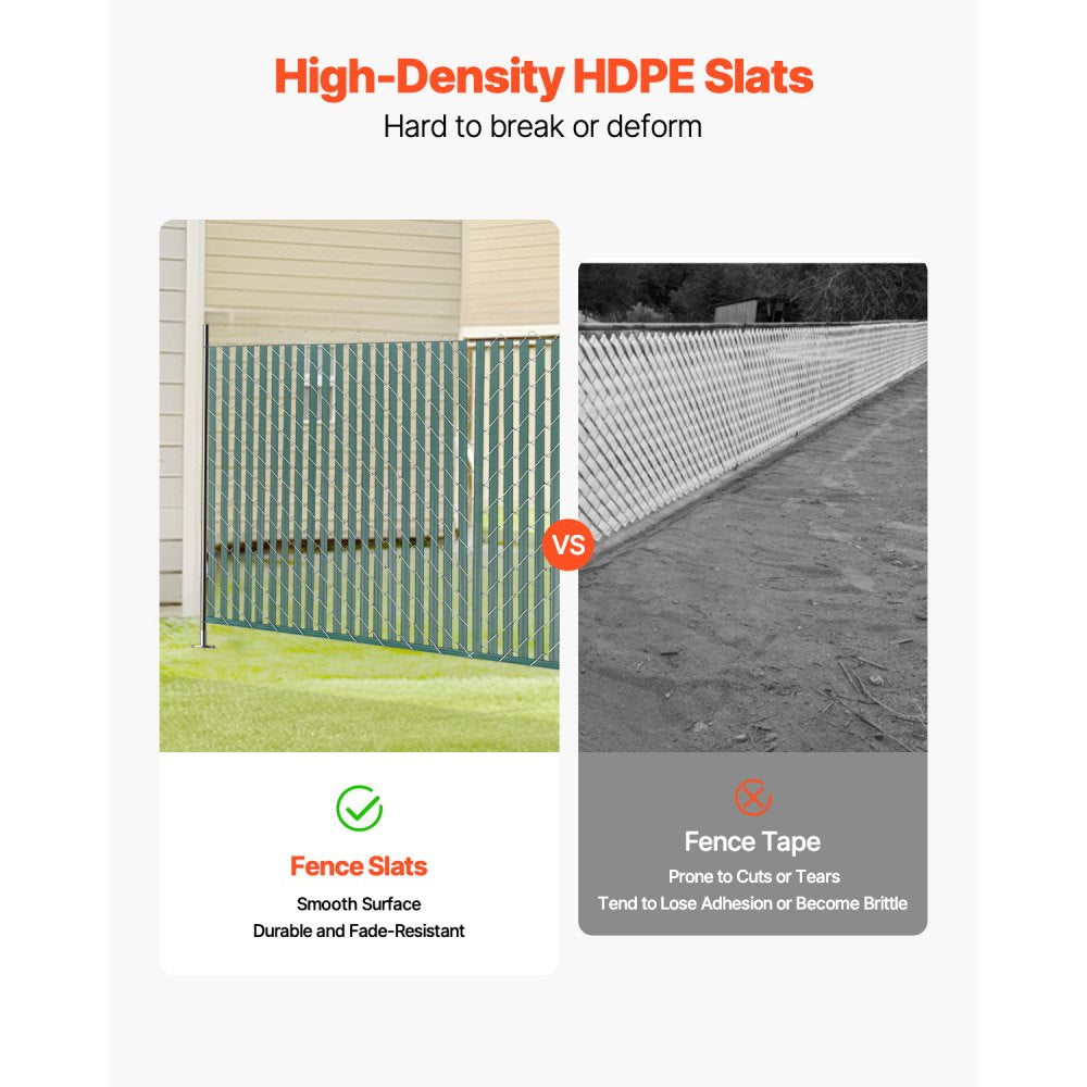 VEVOR Bottom Locking Privacy Slats, Double-Wall Vertical Bottom-Locking Slats for Chain-Link Fence, High-Density HDPE Chain Link Slats Ideally Fit 4' High Fence for Garden, Farm, Sports Field(Green)