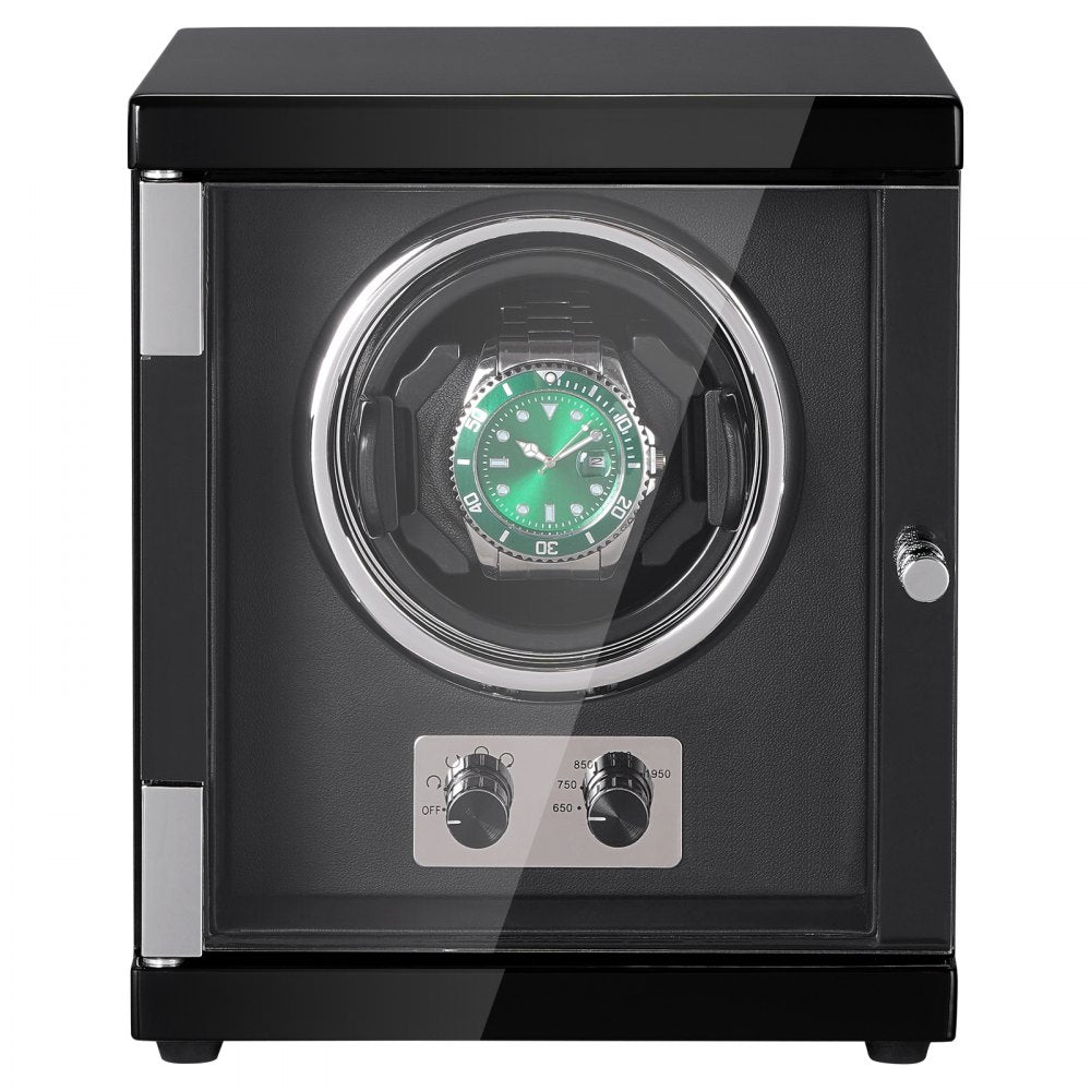 VEVOR Watch Winder, Single Watch Winder for Men's and Women's Automatic Watch, with Super Quiet Japanese Mabuchi Motor, Blue LED Light and Adapter, High-Density Board Shell and Black PU