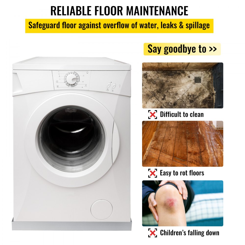 VEVOR 32 x 30 x 2.5 Inch Washing Machine Pan 18 GA Thickness Galvanized Steel Heavy Duty Compact Washer Drip Tray with Drain Hole & Hose Adapter