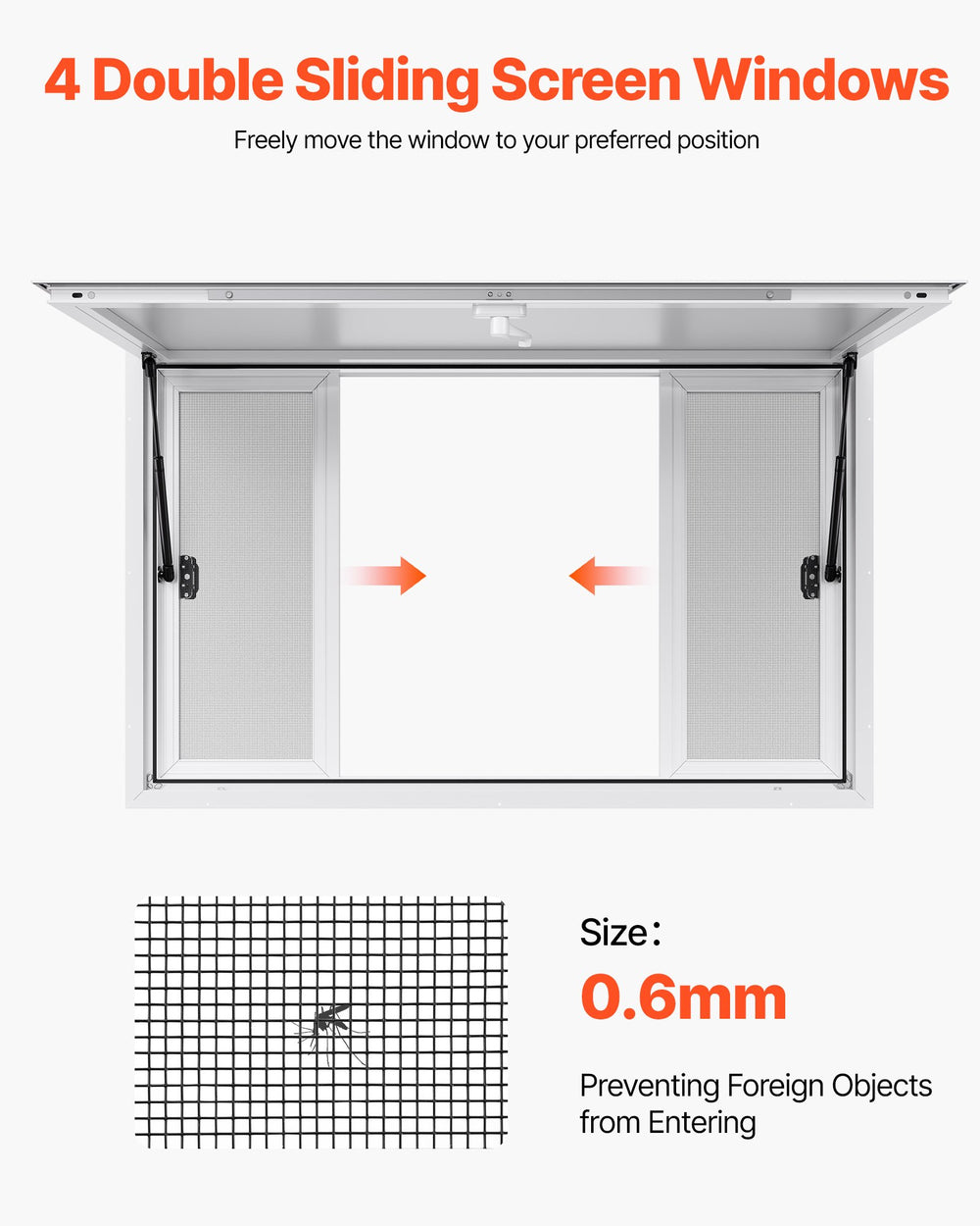 VEVOR Concession Window 53x33 in, Aluminum Alloy Service Window for Food Truck, Up to 85 Degrees Stand Serving Window with 4 Sliding Windows, Awning Door, and Drag Hook, for Concession Trailers