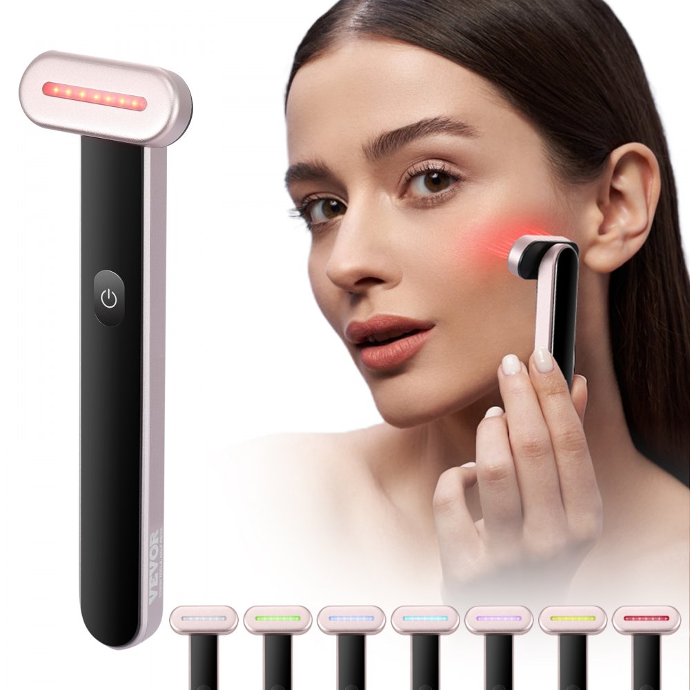VEVOR Red Light Therapy Wand for Face, 7-Color LED Facial Wand Red Light Therapy Device with Heatig Therapy| Microcurrent Vibrating Massage, Portable LED Beauty Wand for Face, Neck
