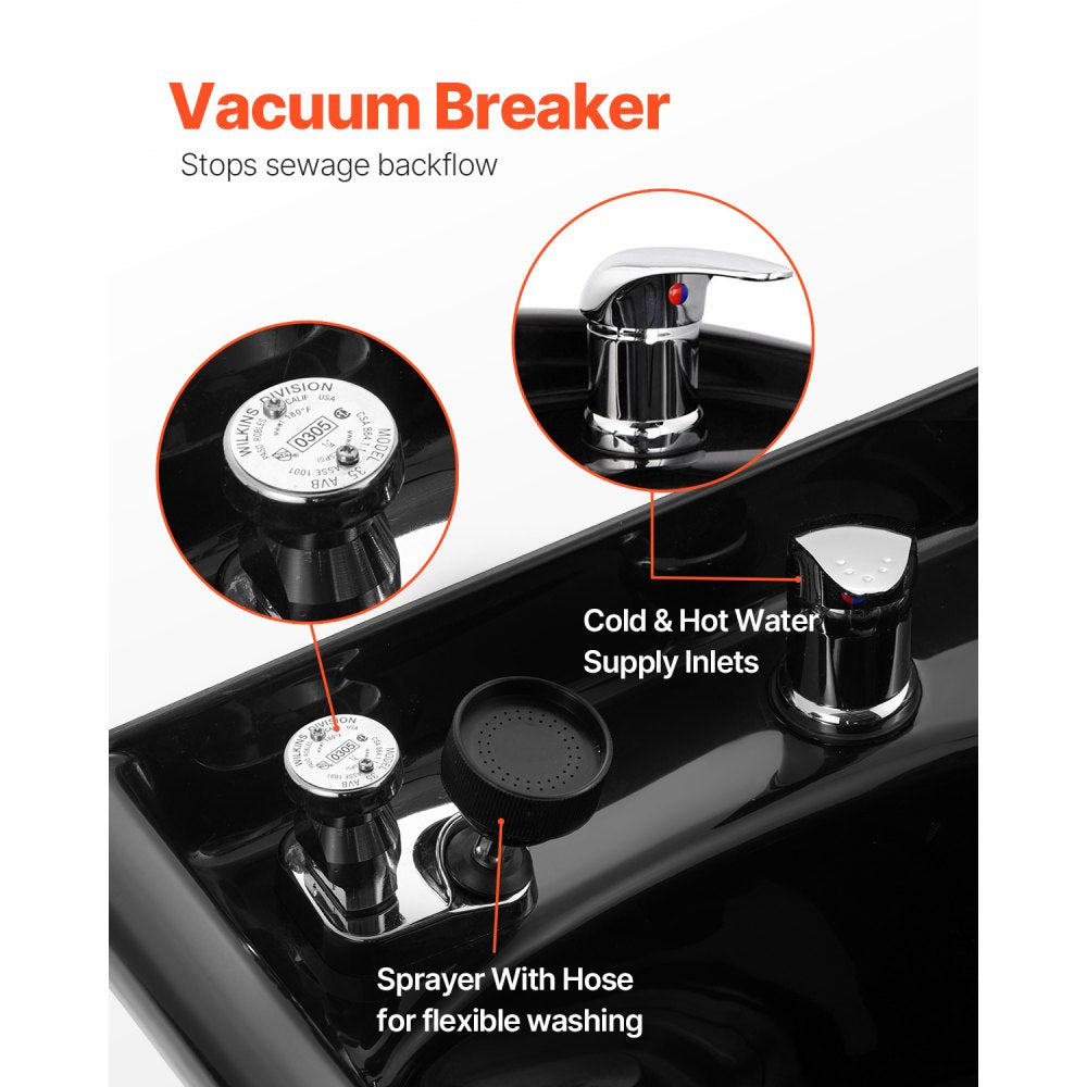 VEVOR Shampoo Bowl, ABS Plastic Shampoo Sink for Salons and Home, Easy to Clean and Install Salon Shampoo Bowls for Hair Stylists, Shampoo Sink for Spa Center, Barbershop and Beauty Salon Use, Black