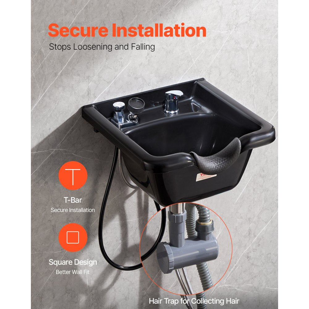 VEVOR Shampoo Bowl, ABS Plastic Shampoo Sink for Salons and Home, Easy to Clean and Install Salon Shampoo Bowls for Hair Stylists, Shampoo Sink for Spa Center, Barbershop and Beauty Salon Use, Black