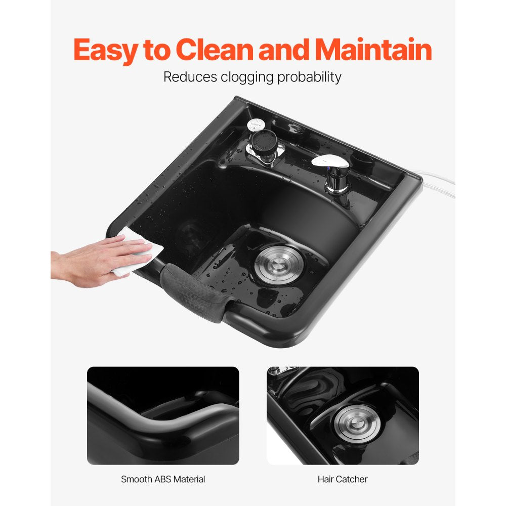 VEVOR Shampoo Bowl, ABS Plastic Shampoo Sink for Salons and Home, Easy to Clean and Install Salon Shampoo Bowls for Hair Stylists, Shampoo Sink for Spa Center, Barbershop and Beauty Salon Use, Black