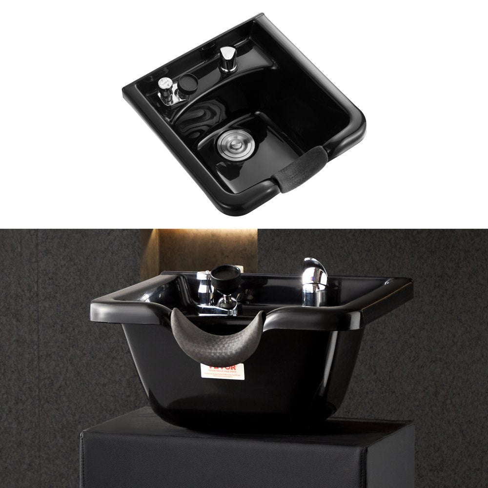 VEVOR Shampoo Bowl, ABS Plastic Shampoo Sink for Salons and Home, Easy to Clean and Install Salon Shampoo Bowls for Hair Stylists, Shampoo Sink for Spa Center, Barbershop and Beauty Salon Use, Black