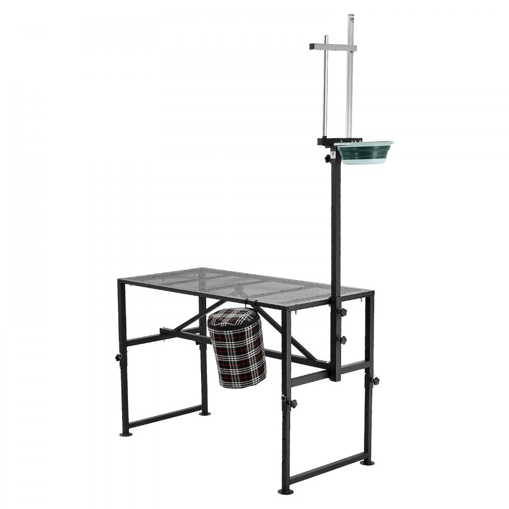 VEVOR Goat Milking Stand, 600 lbs Heavy Duty Goat Stand with Feed Bin, Adjustable Headpiece & Tool Basket, Stanchion for Grooming & Hoof Trimming, Metal Livestock Platform for Sheep, 47" x 23", Black