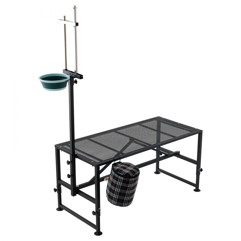 VEVOR Goat Milking Stand, 600 lbs Heavy Duty Goat Stand with Feed Bin, Adjustable Headpiece & Tool Basket, Stanchion for Grooming & Hoof Trimming, Metal Livestock Platform for Sheep, 51" x 23", Black