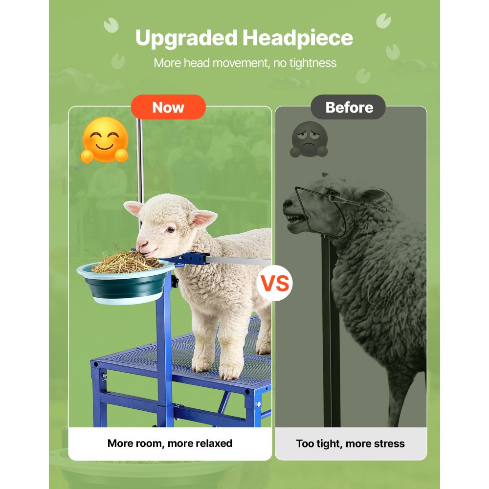 VEVOR Goat Milking Stand, 600 lbs Heavy Duty Foldable Goat Stand with Feed Bin & Wheels, Adjustable Headpiece & Tool Basket, Stanchion for Grooming & Hoof Trimming, Metal Livestock Platform for Sheep