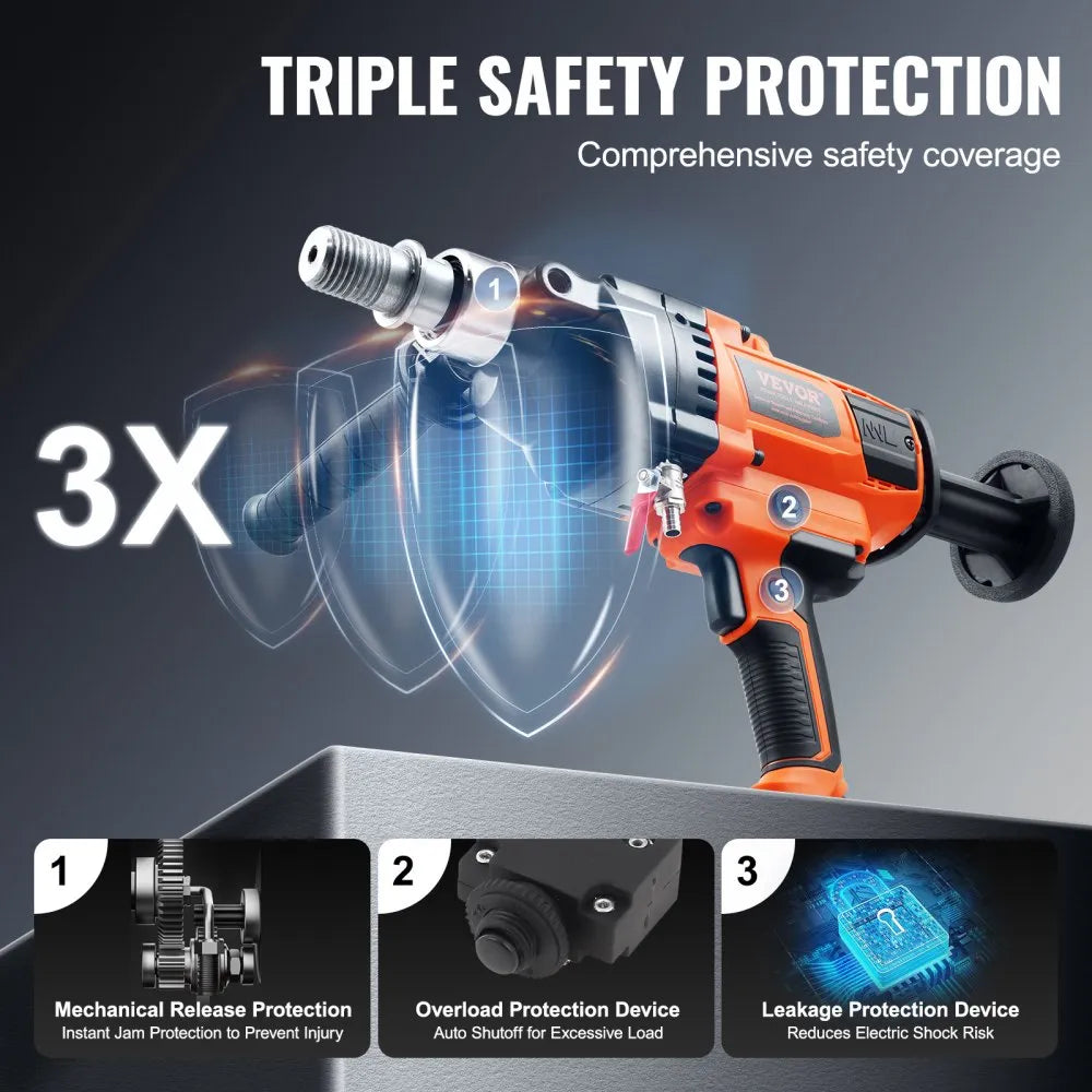 VEVOR Core Drill Machine, 0.8-6.3in Drilling Diameter Handheld Diamond Core Drill Rig with Carrying Case, 2000W Rugged Concrete Core Drill, Wet and Dry Use, For Drilling Concrete and Mixing Paint