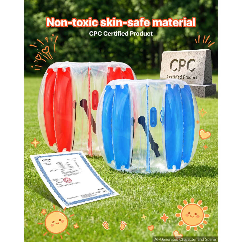 VEVOR 2-Pack Inflatable Bumper Balls 4FT Human Bubble for Teens Blue+Red, for Backyard, Camping, Picnic, Park, Lawn, and Outdoor Team Gameplay, Thickened PVC Material, Sumo Hamster Ball with Handle