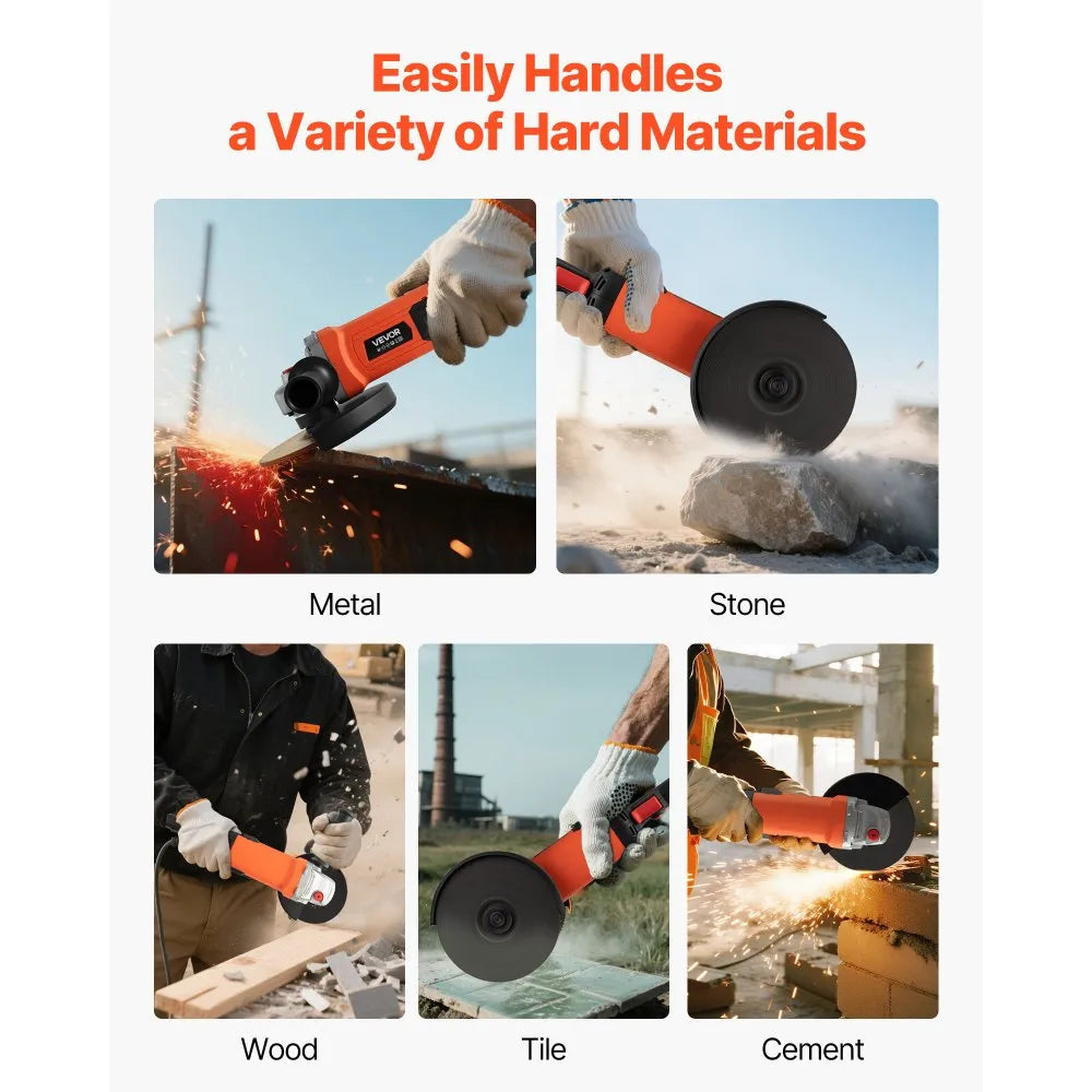 VEVOR Angle Grinder, 7" Electric Grinder Power Tool, 13Amps 8500RPM High-Speed Corded Angle Grinders with 270° Adjustable Dust Guard for Metal Grinding, Cutting, Rust Removal (Disc Not Included)