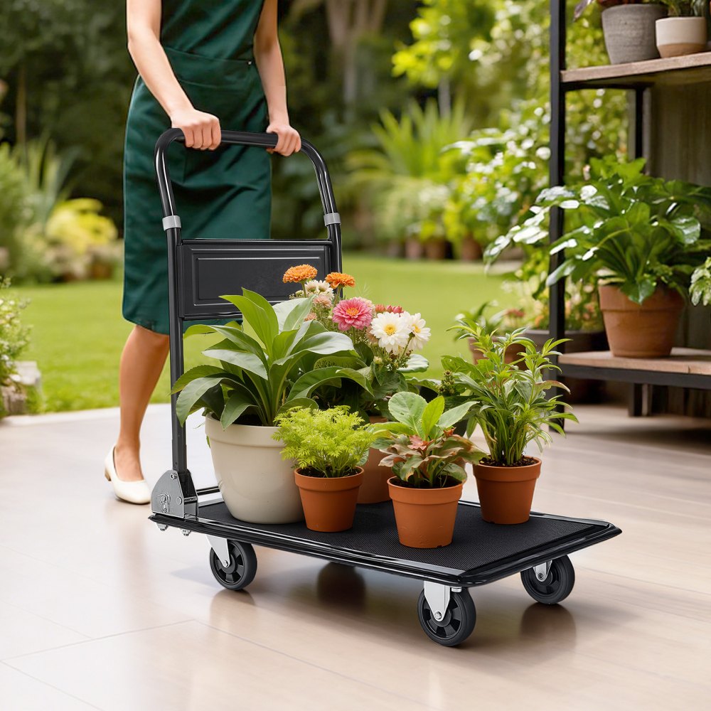 VEVOR Foldable Push Cart Dolly, 700 lbs, Heavy Duty Platform Hand Truck with Wheels, High-Strength Steel, 2 Tier Moving Flatbed Cart, for Warehouse, Garage, Workshop, Office, 28.7 x 18.5 x 32.3 in