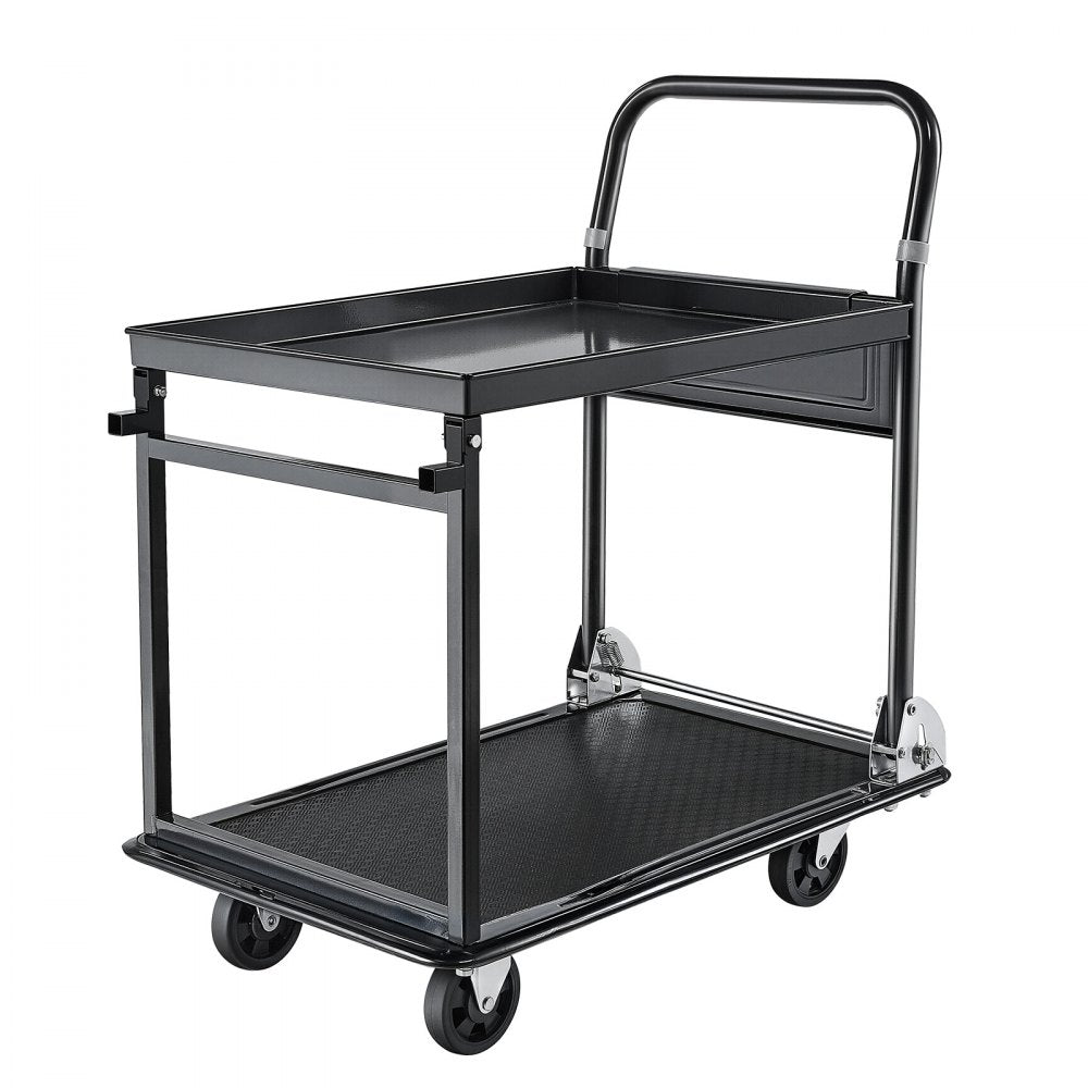 VEVOR Foldable Push Cart Dolly, 700 lbs, Heavy Duty Platform Hand Truck with Wheels, High-Strength Steel, 2 Tier Moving Flatbed Cart, for Warehouse, Garage, Workshop, Office, 28.7 x 18.5 x 32.3 in