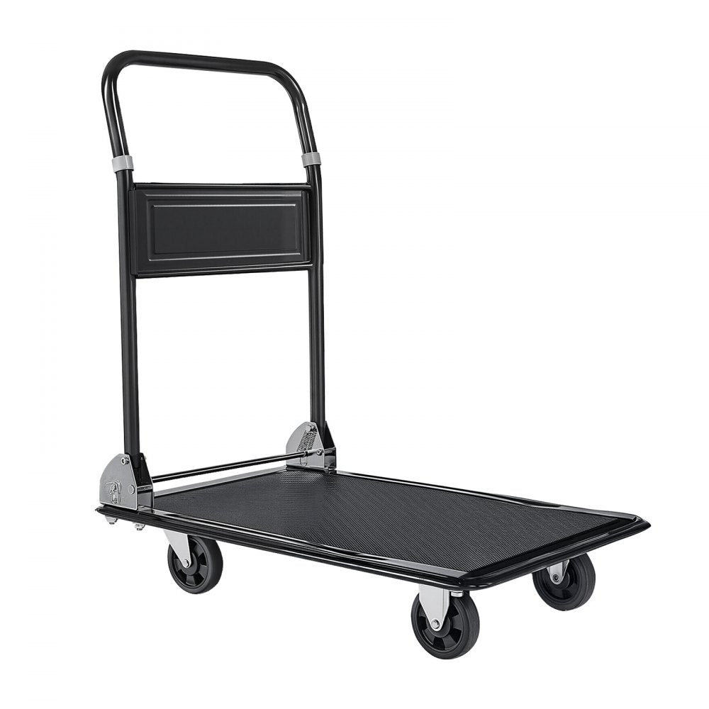 VEVOR Foldable Push Cart Dolly, 700 lbs, Heavy Duty Platform Hand Truck with Wheels, High-Strength Steel, 2 Tier Moving Flatbed Cart, for Warehouse, Garage, Workshop, Office, 28.7 x 18.5 x 32.3 in