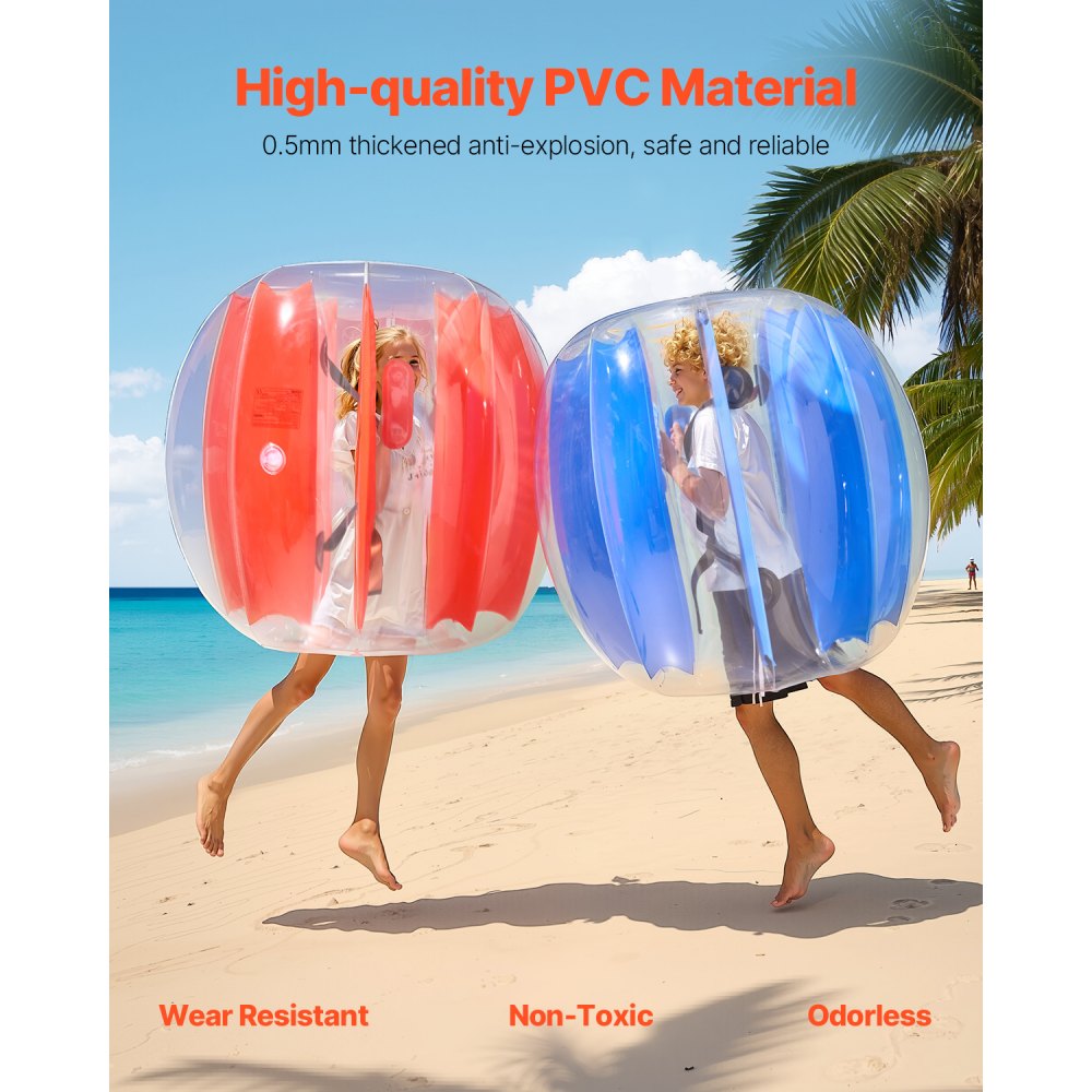 VEVOR Inflatable Bumper Balls 2-Pack, 4FT/1.2M Body Sumo Ball, Durable Thick PVC Human Hamster Bubble Knocker for Outdoor Sports Team Gaming Play, Bopper Toy for Garden Yard Park, Red & Blue