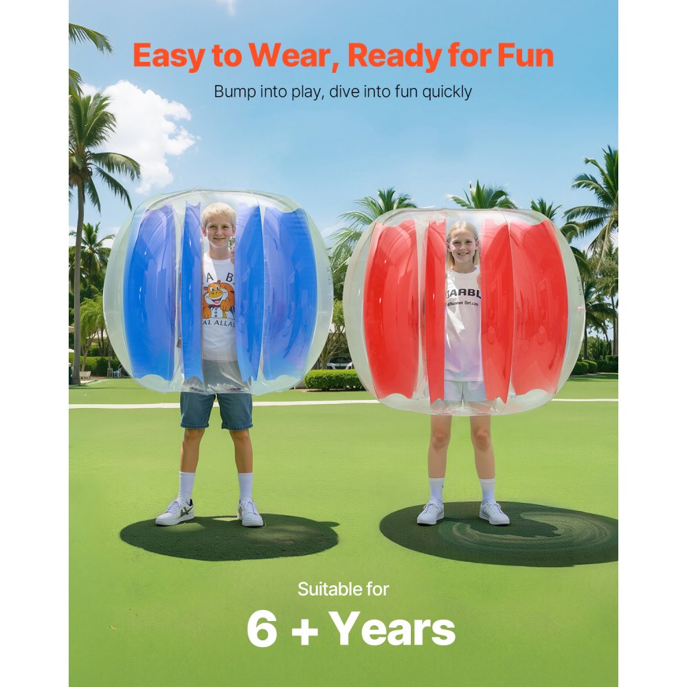 VEVOR Inflatable Bumper Balls 2-Pack, 4FT/1.2M Body Sumo Ball, Durable Thick PVC Human Hamster Bubble Knocker for Outdoor Sports Team Gaming Play, Bopper Toy for Garden Yard Park, Red & Blue