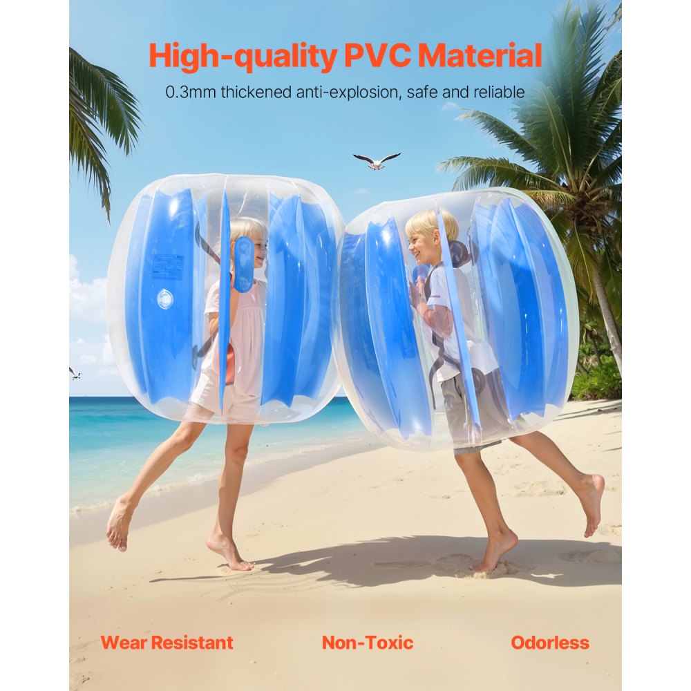 VEVOR Inflatable Bumper Balls 2-Pack, 3FT/0.9M Body Sumo Ball, Durable Thick PVC Human Hamster Bubble Knocker for Outdoor Team Gaming Play, Bopper Toy for Playground Yard Park, Blue Stripes