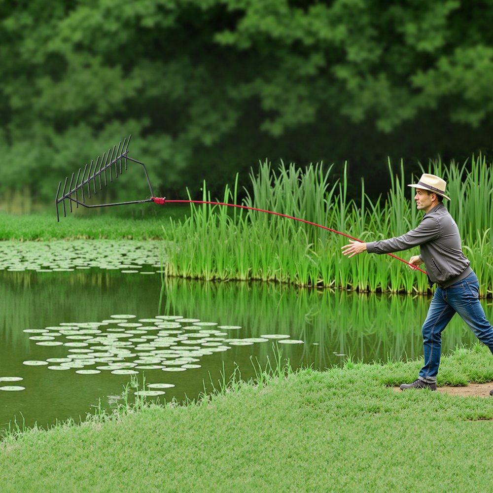 VEVOR 24 in Aquatic Weed Rake, 8.7 in Double Sided Lake Weed Rake, Pond Weeds Cutter with 30ft Rope, Tie Hole, No Assembly Required, Lightweight Muck Lilypad Clearing Tool for Pond, Lake, Rivulet