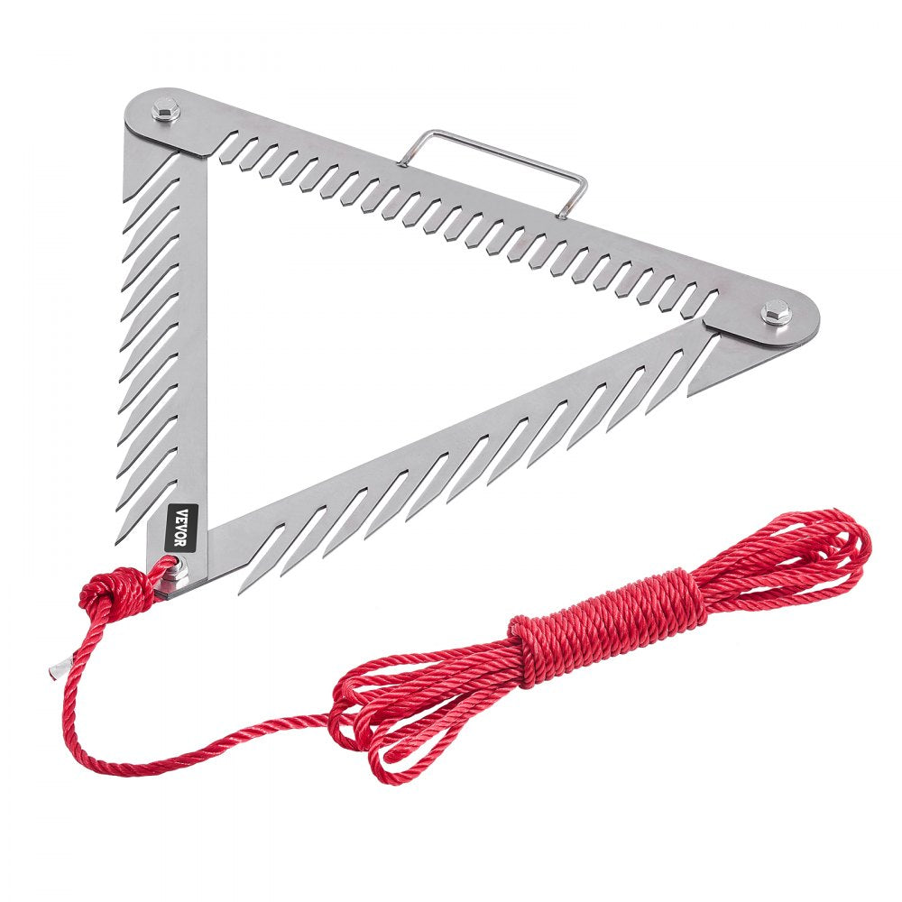 VEVOR 24in Aquatic Weed Rake, 3-Sided Lake Weed Rake with Handle, Portable and Foldable Pond Water Grass Razor, Stainless Steel Throwable Floating Pond Weeds Cutter with 30 ft Rope, for Lakes Ponds