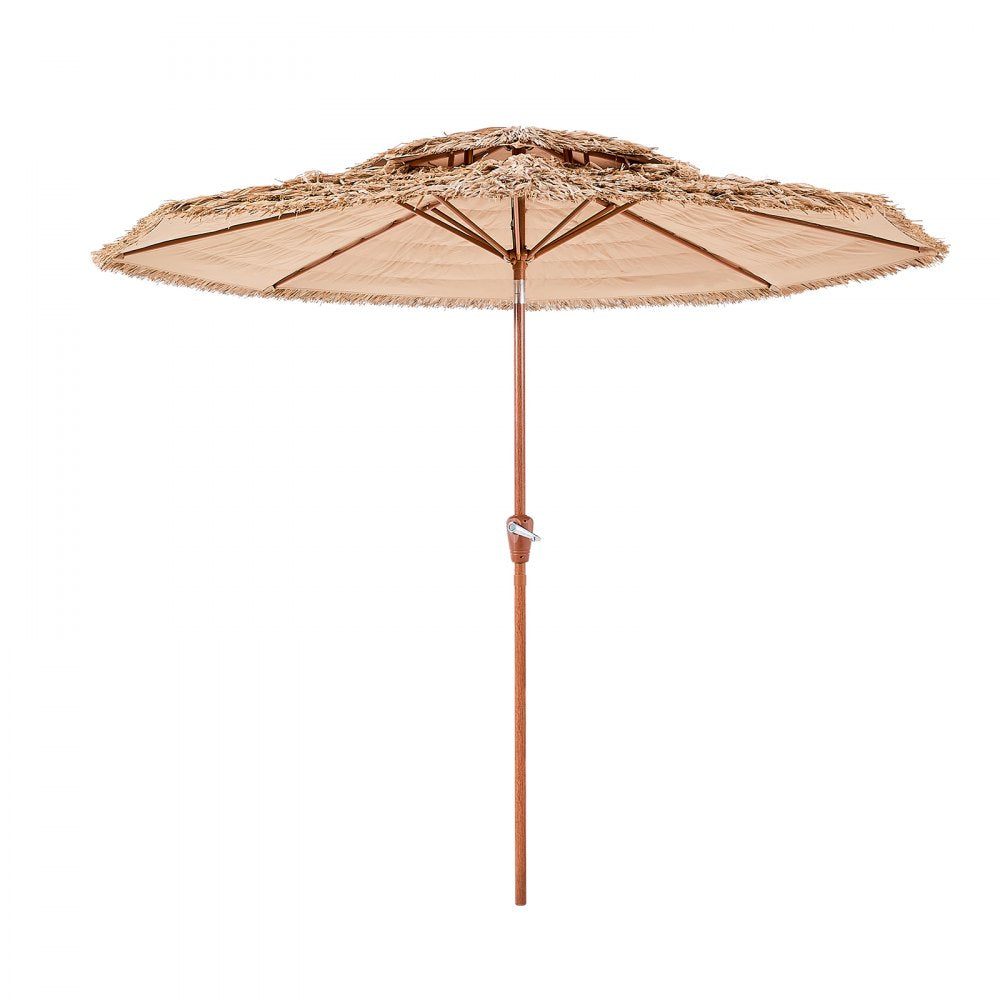 VEVOR Tiki Umbrella 9 ft Thatched Patio Umbrella with Tilt 2-Tier Hawaiian Style Beach Parasol with Pp Thatch and 8 Metal Ribs Grass Pool Umbrellas