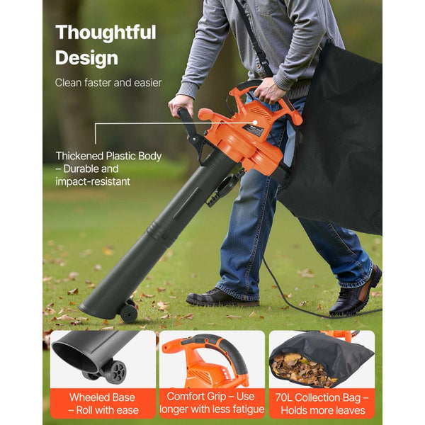 Vevor Electric Leaf Blower 3-in-1 Blower Vacuum Mulcher 12 Amp 250 MPH ...