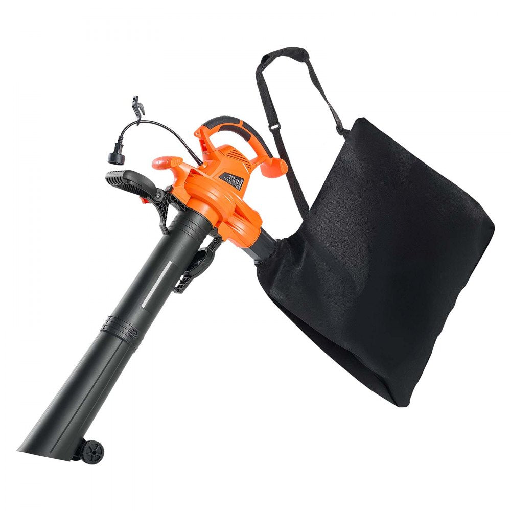 VEVOR Electric Leaf Blower, 12 Amp, 250 MPH, 400 CFM, 3 in 1 Handheld Blower Vacuum & Mulcher for Lawn Care, 2-Speed Lightweight Portable with Bag and Wheeled Base for Yard Patio Outdoor, Corded