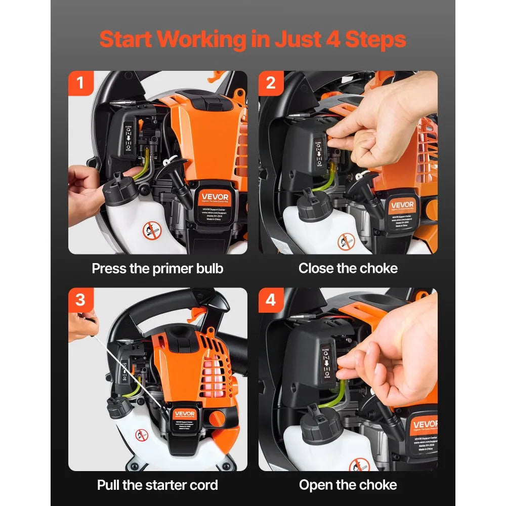 VEVOR Gas Leaf Blower, 25.4CC 4-Stroke Gas Powered Handheld Leaf Blower with 0.75L Fuel Tank, 340 CFM Air Volume, 130 MPH Air Speed, Ideal for Lawn Care, Leaves Cleaning, Yard Debris & Snow Removal