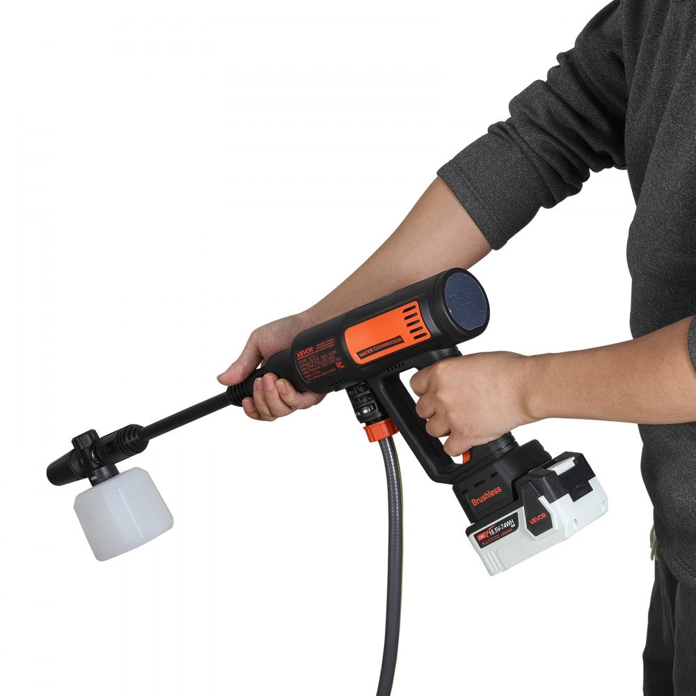 VEVOR Cordless Pressure Washer, 1200PSI MAX Portable Pressure Washer with Brushless Motor,  6-in-1 Nozzle & Water Hose, 4 Speed Adjustable, Battery Powered Handheld Power Cleaner for Home Garden Patio