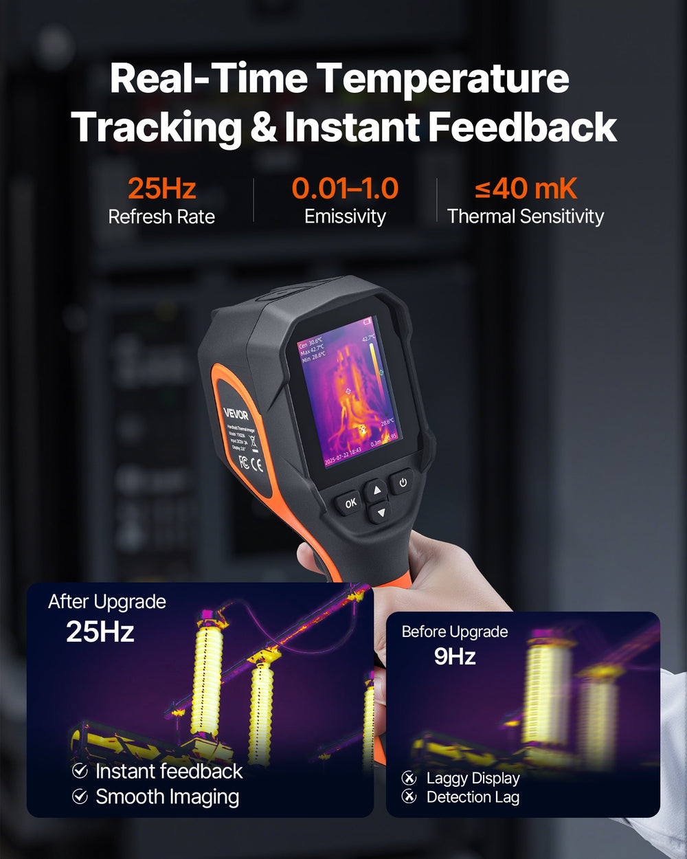 VEVOR Thermal Camera, 320 x 240 TISR Super Resolution, Thermal Imaging Camera with 2MP Visual Camera, 256 x 192 IR Resolution, 25 HZ Refresh Rate, -4°F to 1022°F, 4 Image Modes & 6 Color Palettes