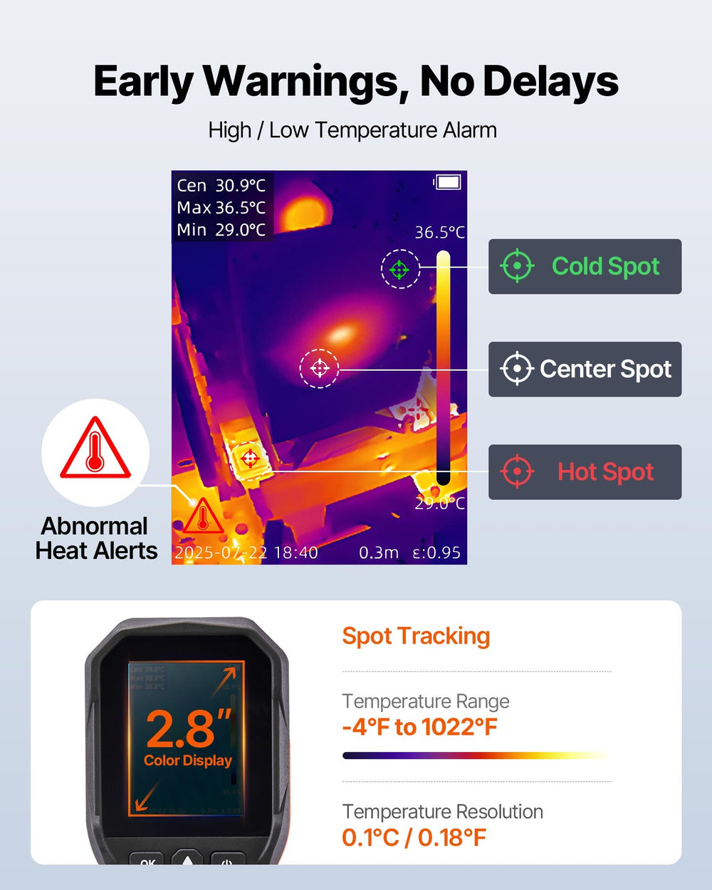 VEVOR Thermal Camera, 320 x 240 TISR Super Resolution, Thermal Imaging Camera with 2MP Visual Camera, 256 x 192 IR Resolution, 25 HZ Refresh Rate, -4°F to 1022°F, 4 Image Modes & 6 Color Palettes
