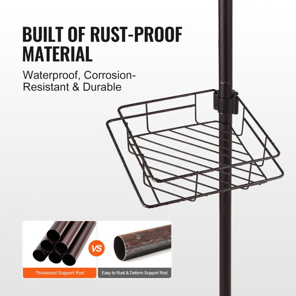 VEVOR Shower Corner Caddy Tension Pole, 42" to 114" High, Multi-Functional Shower Tension Pole with Strong Load-Bearing Tray, Rust-Proof Easy-to-Install Tension Pole, Fit for Bathroom & Washroom
