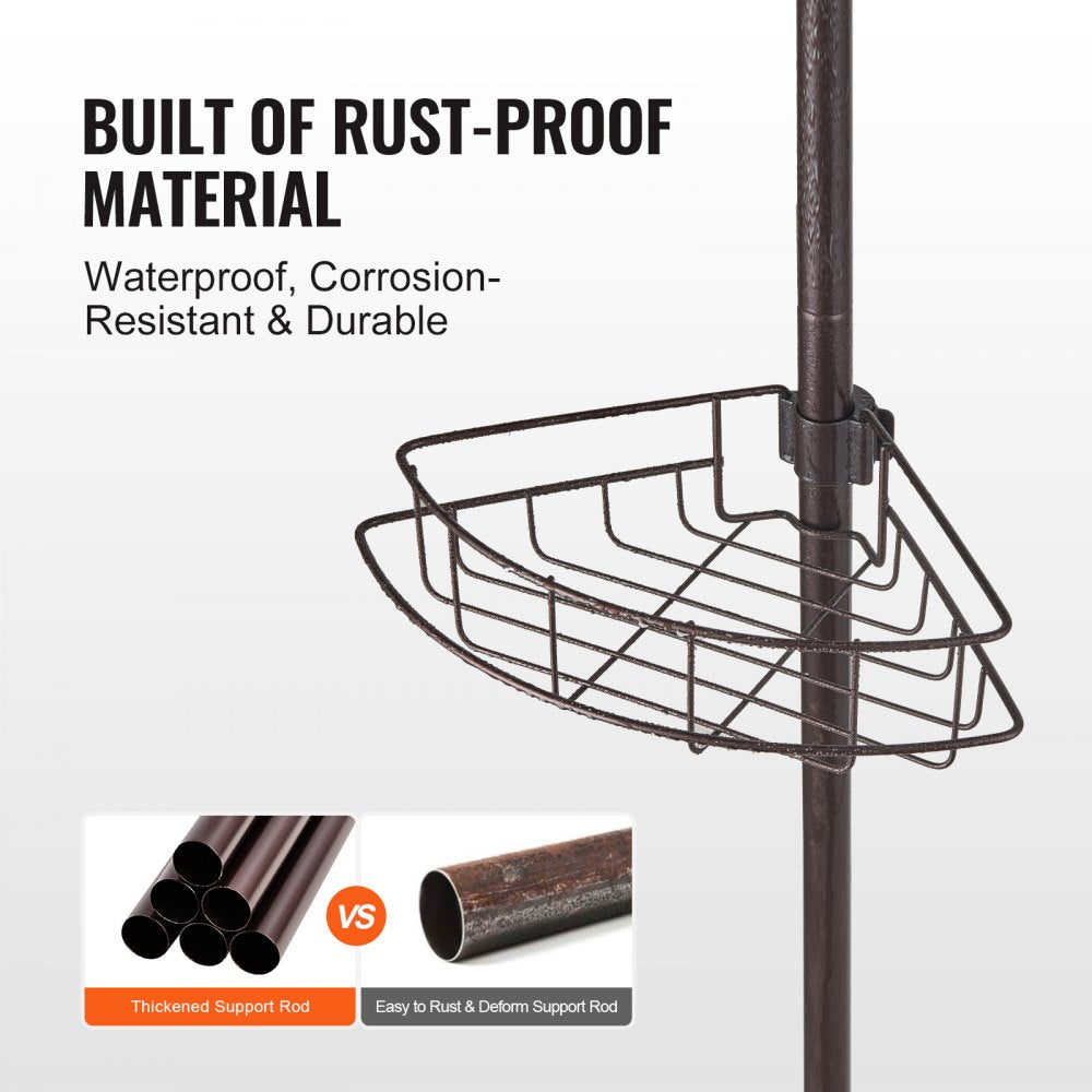 VEVOR Shower Corner Caddy Tension Pole, 56" to 114" High, Multi-Functional Shower Tension Pole with Strong Load-Bearing Tray, Rust-Proof Easy-to-Install Tension Pole, Fit for Bathroom & Washroom