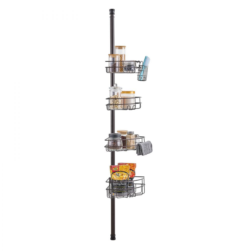 VEVOR Shower Corner Caddy Tension Pole, 56" to 114" High, Multi-Functional Shower Tension Pole with Strong Load-Bearing Tray, Rust-Proof Easy-to-Install Tension Pole, Fit for Bathroom & Washroom